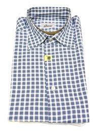 Brioni White And Navy Window Pane Check Button Down Shirt-Size 44-17 1/2