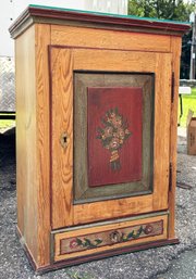 An Antique Tole Painted Pine Table With Glass Top