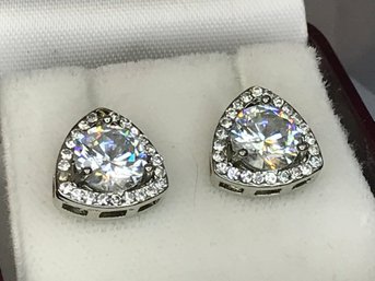 Lovely Sterling Silver / 925 Earrings - Brand New - Never Worn - Sparkling White Zircons - Main & Accent