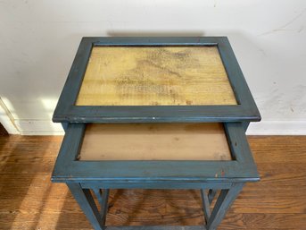 Gold Leaf Glass Top And Robins Egg Blue Painted Nesting Table