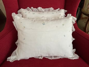 Pair Of Travel Pillows With Swedish Cotton Embroidered Pillow Cases