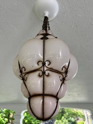 A Bohemian Caged Blown Glass Italian Hanging Fixture
