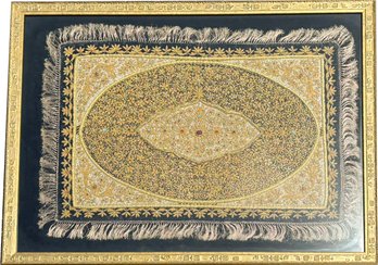 A Large Fine And Intricate Indo-Persian Gold Threaded Fabric Panel, Under Glass