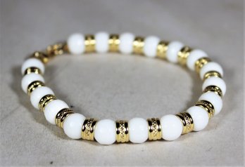 14K Gold Italian White Beaded Bracelet