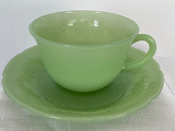 Vintage Jadite Cup & Saucer 'ALICE' Pattern Raised Design