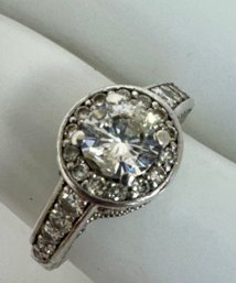 SIGNED C&C STERLING SILVER CZ RING - NICE SETTING
