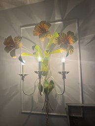 Vintage Metal Electric Candelabra Wall Sconce With Lily Flower Design