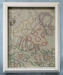 Vintage 1960s - 70s Framed Psychedelic Hippie Mushroom Watercolor Painting Art