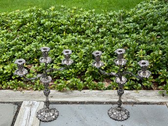Pair Of Antique 1800s JC Moore Silver Candelabras, New York City