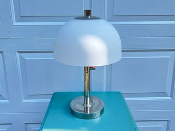 Chrome Mid Century Lamp With Glass Shade