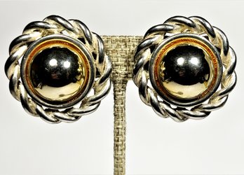 Large Pair Silver And Gold Tone Ear Clips By Givenchy