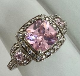PRETTY STERLING SILVER PINK AND WHITE CZ RING