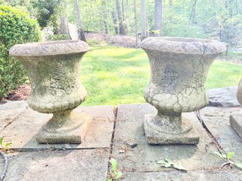 Pair Of Cast Concrete Outdoor Urns, Small