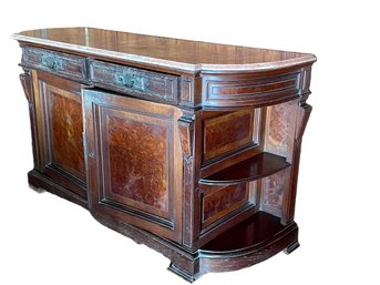 Antique Oak Sideboard With Pink Marble Top