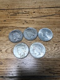 5 Genuine Liberty Peace Silver Dollars  3-1922 & 2-1923.  Lot E