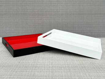 A Pair Of Modern Lacquered Cocktail Trays By Crate & Barrel