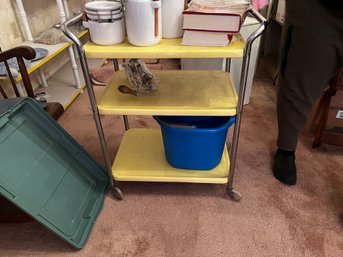 Mid Century Yellow / Chrome Tiered Rolling Kitchen Cart