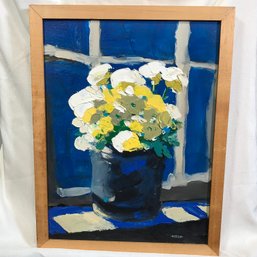 Original James Pascucci Oil On Board Painting Flowers With Dark Blue Background - SKU: 8711893