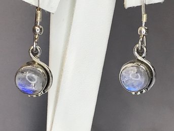 Very Nice - Sterling Silver - 925 Earrings With Moonstone - Very Pretty Pair - Brand New - Never Worn