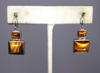 Fine Sterling Silver Tiger's Eye Pierced Earrings