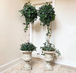 Large Faux Ivy Topiaries In Neoclassical Cast Urns - Nearly 6' High!