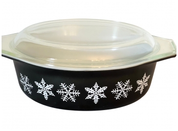 Vintage 1 1/2 Qt Pyrex 043 Black Snowflake Oval Dish With Lid