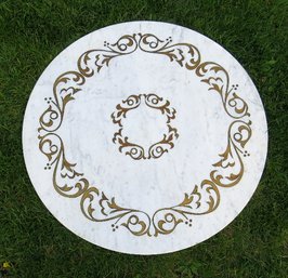 Mid-Century Italian Marble Coffee Table With Inlaid Brass Decorative Paisley Like Designs