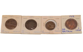 Antique Great Britain Coins 1871, 1891, 1917, 1918