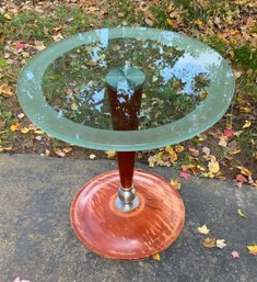 Postmodern Glass Top Table W/Wood Base