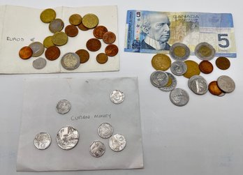Euros, Cuban, Canadan Coins