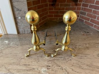 Pair Of Iron And Brass Andirons