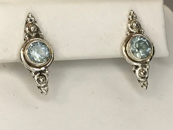 Wonderful 925 / Sterling Silver Earrings With Lovely Facted Aquamarine Stones - Brand New - Never Worn