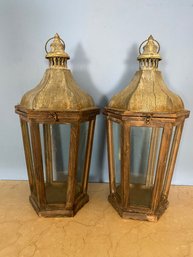 2 Piece Vintage Glass Lantern Set