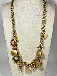 Signed Darcy Lee Gold Tone Charm Necklace 20' Long