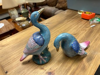 Pair Of Ethan Allen Home Collection Teal Ceramic Birds