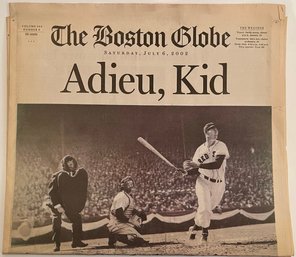 Original Newspaper Section - Boston Globe 6 July 2002 - Adieu, Kid - Ted Williams Dies At 83 - Baseball