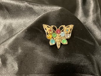 Vintage  Crystal  And Pearl Butterfly Brooch