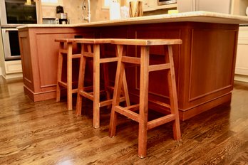 Set Of 3 Square Top Solid Wood Counter/Bar Stools