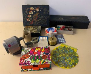 Vintage Office Lot ~ Giant Pencil Sharpener, Lufkin Magic Yard Stick, Decorative Boxes & More (D)