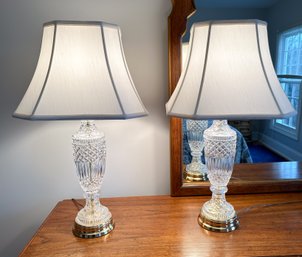 (2) Fine Cut Crystal And Brass Table Lamps