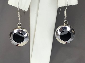Very Nice - Brand New - Sterling Silver / 925 Earrings With Polished Black Onyx - NEW Never Worn Earrings