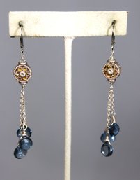 Genuine Gemstone Sterling Silver Marcasite Drop Pierced Earrings