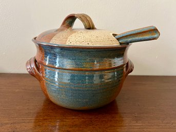 Gorgeous Pottery Soup Tureen Pot With Ladle - Signed 9'tall