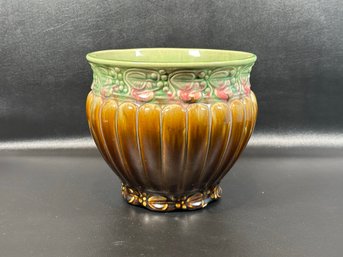 An Outstanding Vintage Jardiniere In Glazed Ceramic With An Ornate Design