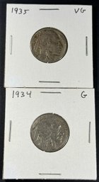 2 Buffalo Nickels 1934, 1935