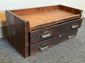 Antique 2 Drawer Wood Toolbox With Tools (A)