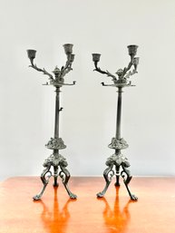 Pair Of Vintage Bronze French Style 3 Branch Candelabras