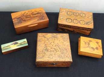 WOODEN TRINKET BOXES LOT OF 5