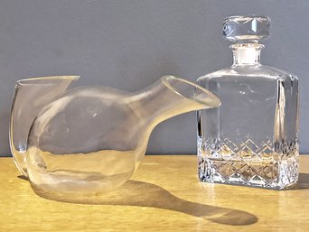 A Kagami Crystal Decanter And Art Glass Pitcher By Eisch