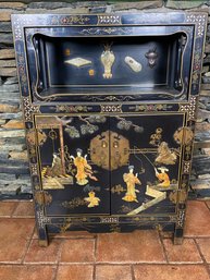 Vintage Black Lacquer Chinese Styled Cabinet Table